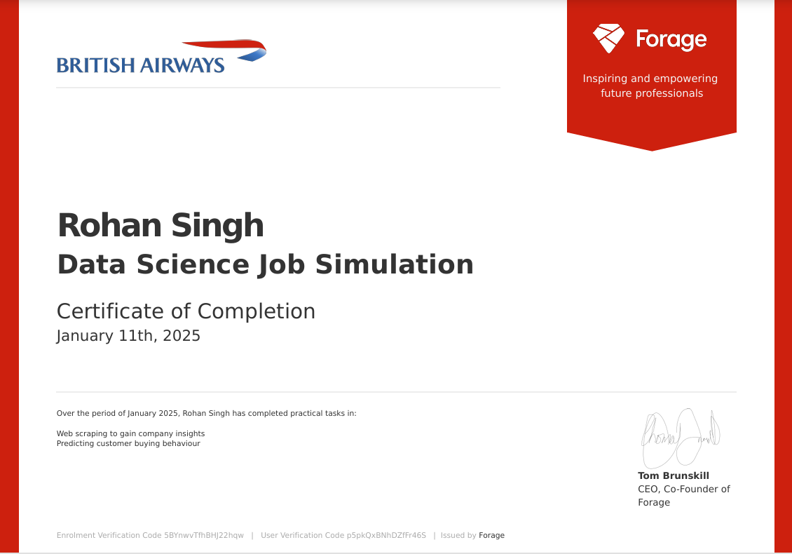 British Airways Data Science Job Simulation